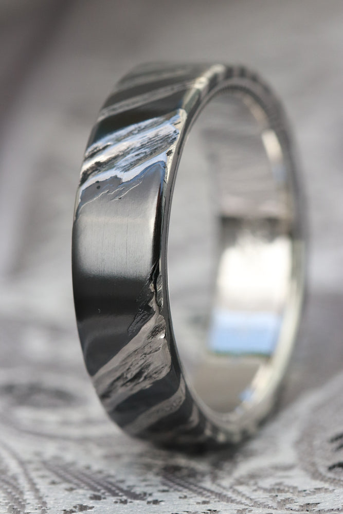 Weathered Platinum and zrti zirconium titanium damascus wedding band