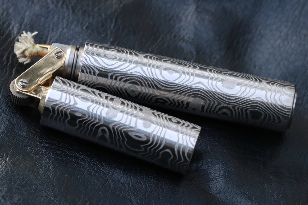 Wind proof trench lighter fluid filled damasteel damascus lighter