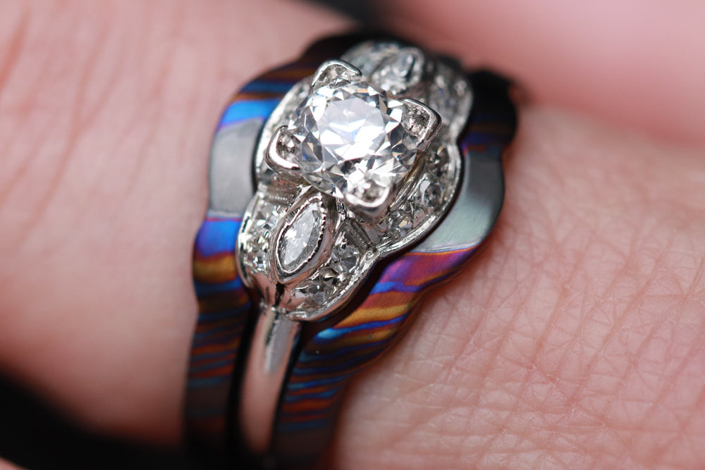 ZrTi Timascus bridal set, two titanium damascus rings, women's rings