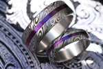 Purple titanium and damasteel damascus rings his and her ring set 2 rings customizable rings