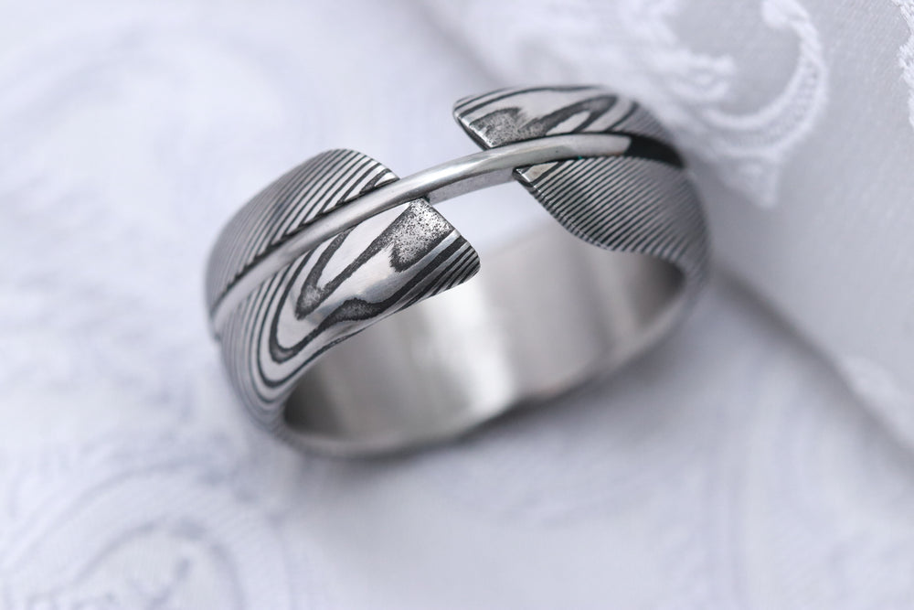 8mm damascus wedding band hybrid damasteel ring