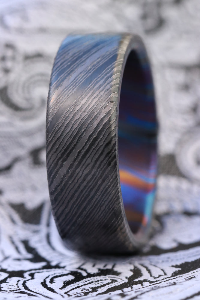 Niobium zirconium damascus 8mm customizable band