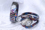 ZrTi Timascus bridal set, two titanium damascus rings, women's rings