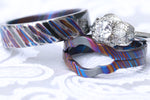 His & Her's timascus wedding ring bridal set, stacking ring set