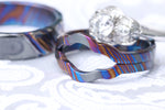 Single ring ZrTi Timascus bridal set, two titanium damascus rings, women's ring