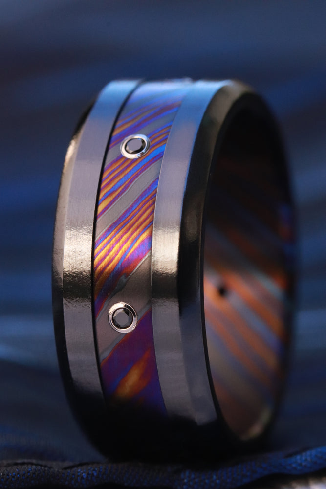 Grayson Limited Series 10mm black titanium and black diamond timascus ring