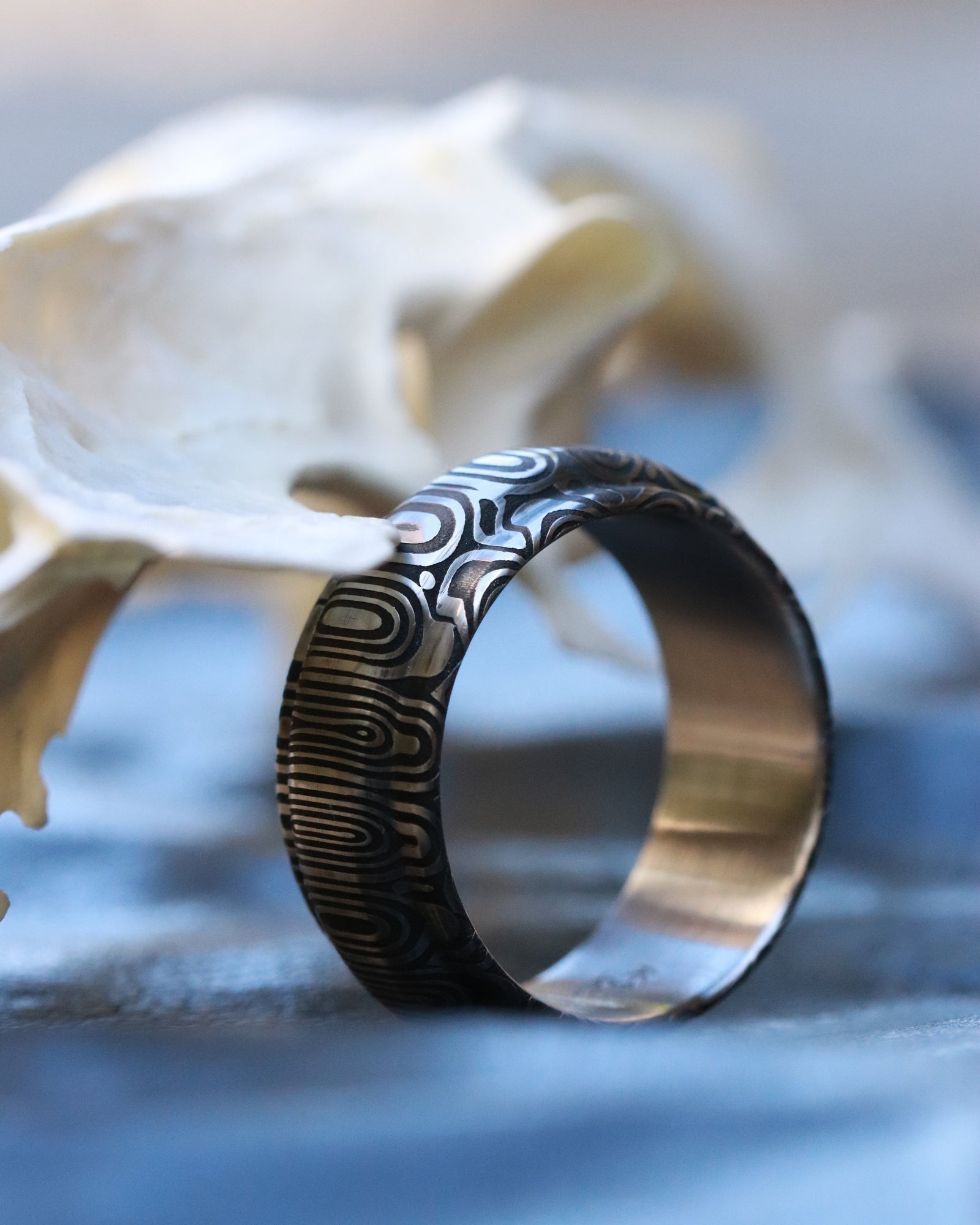 Blue Titanium & Damascus steel ring- stainless damasteel titanium ring –  JBlunt Designs, Inc.