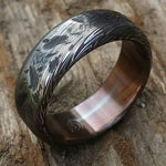 5mm Damascus ring Stainless steel Damascus &quot;black & blue PROVIDER&quot; ring, genuine damascus ring, damascus steel ring, weathered ring