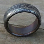 5mm Damascus ring Stainless steel Damascus &quot;black & blue PROVIDER&quot; ring, genuine damascus ring, damascus steel ring, weathered ring