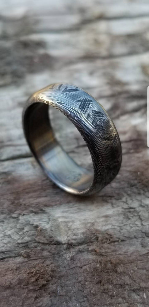 5mm Damascus ring Stainless steel Damascus &quot;black & blue PROVIDER&quot; ring, genuine damascus ring, damascus steel ring, weathered ring