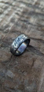 5mm Damascus ring Stainless steel Damascus &quot;black & blue PROVIDER&quot; ring, genuine damascus ring, damascus steel ring, weathered ring